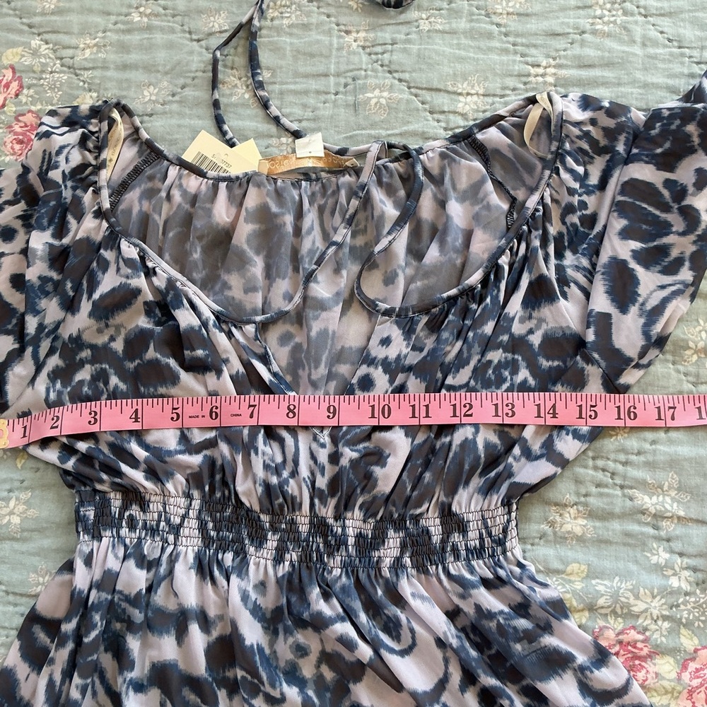 NWT Boston Proper Blocked Floral Top Blouse Tie Front Size XS - Picture 8 of 10